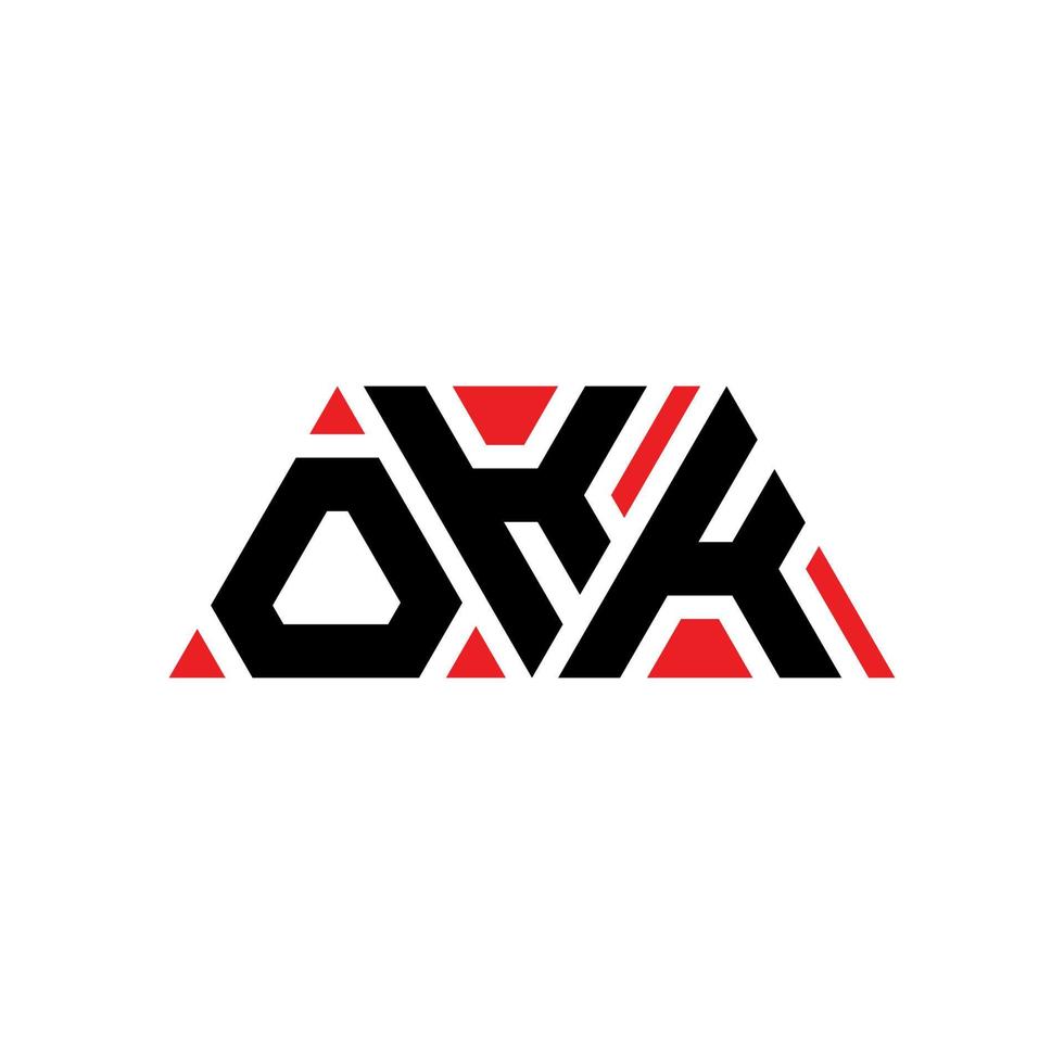 okk diseño de logotipo de letra triangular con forma de triángulo. monograma de diseño de logotipo de triángulo okk. plantilla de logotipo de vector de triángulo okk con color rojo. logo triangular okk logo simple, elegante y lujoso. ok