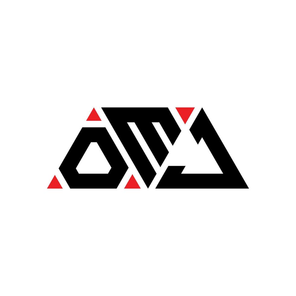 OMJ triangle letter logo design with triangle shape. OMJ triangle logo design monogram. OMJ triangle vector logo template with red color. OMJ triangular logo Simple, Elegant, and Luxurious Logo. OMJ