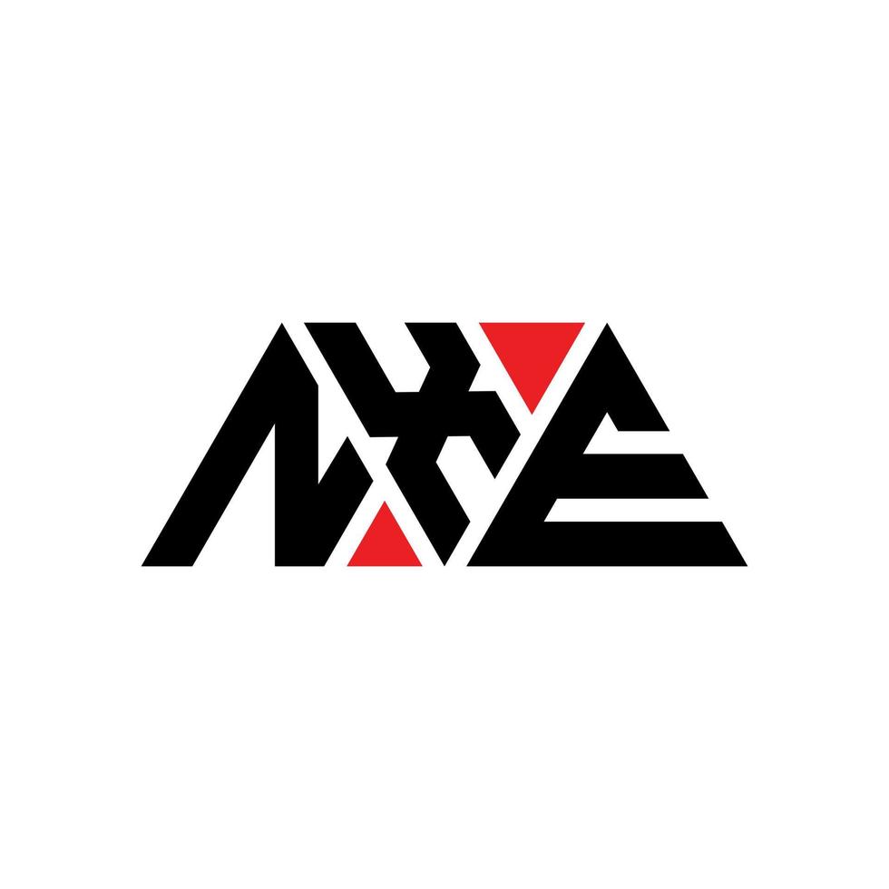 NXE triangle letter logo design with triangle shape. NXE triangle logo design monogram. NXE triangle vector logo template with red color. NXE triangular logo Simple, Elegant, and Luxurious Logo. NXE