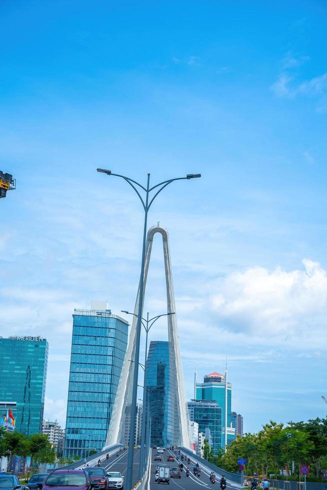 Ho Chi Minh city, Vietnam - MAY 22 2022 Thu Thiem 2 bridge, connecting Thu Thiem peninsula and District 1 across the Saigon River in Bach Dang port photo