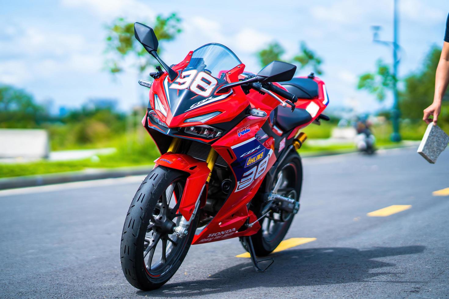 Ho Chi Minh - MAY 22 2022 - Focus the cbr 150r 2021 motorbike is a motorbike from Honda. Very dashing and colorful. photo