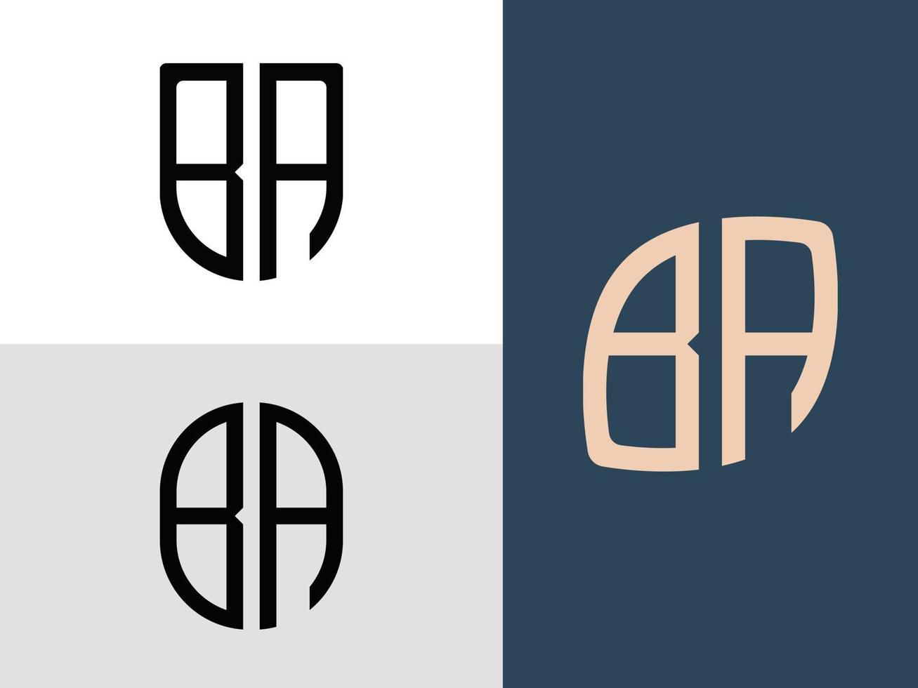 paquete de diseños de logotipo de ba con letras iniciales creativas. vector