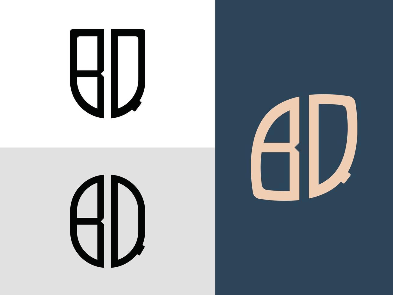 Paquete de diseños de logotipo bq de letras iniciales creativas. vector