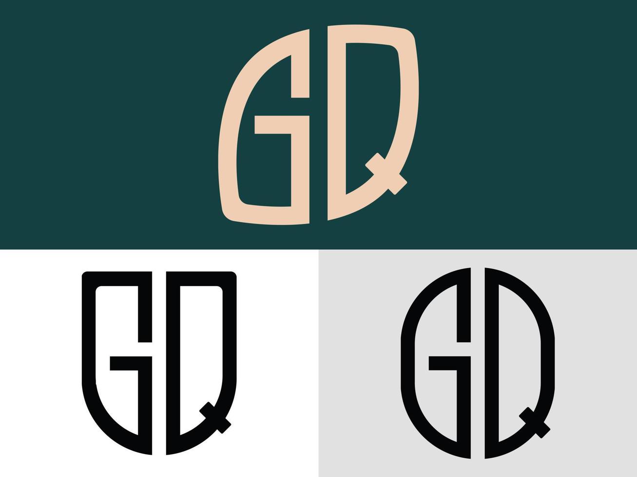 paquete de diseños de logotipos gq con letras iniciales creativas. vector