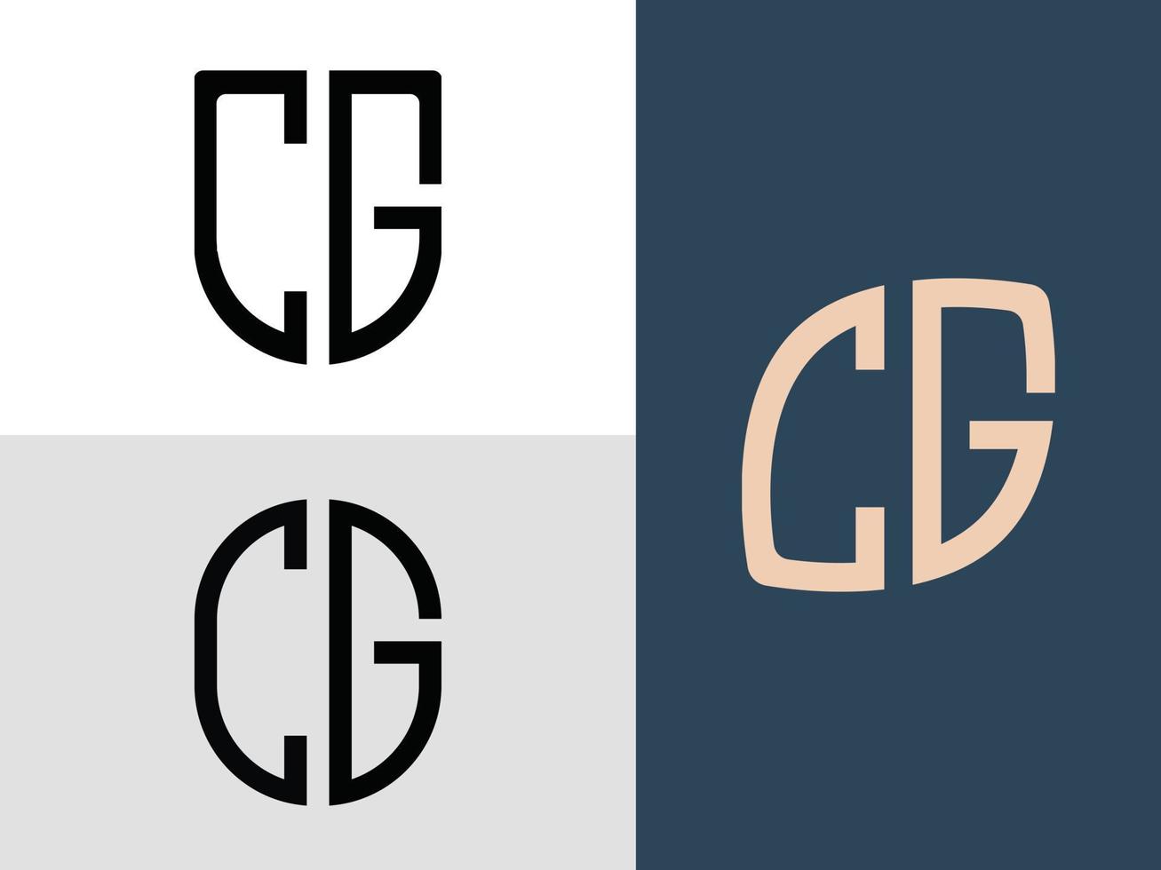 paquete de diseños de logotipo cg de letras iniciales creativas. vector