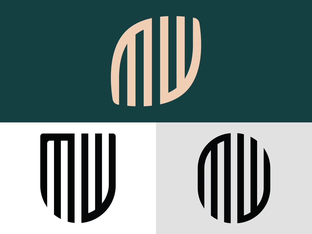 paquete de diseños de logotipo de letras iniciales creativas mw. vector