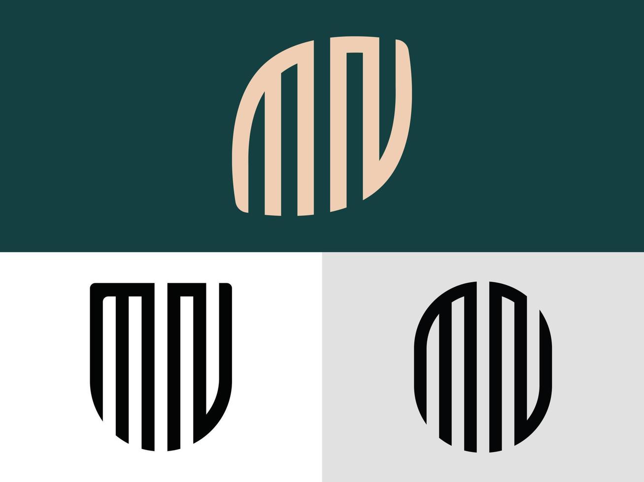 paquete de diseños de logotipo de letras iniciales creativas mn. vector