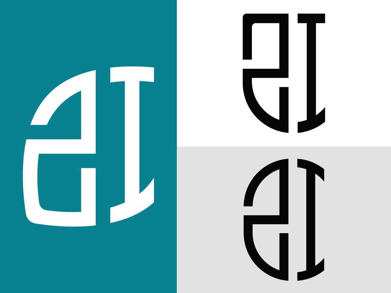 paquete de diseños de logotipos zi con letras iniciales creativas. vector