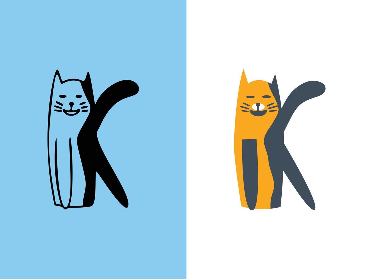 lindos diseños de logotipos de letras k de gatos. vector