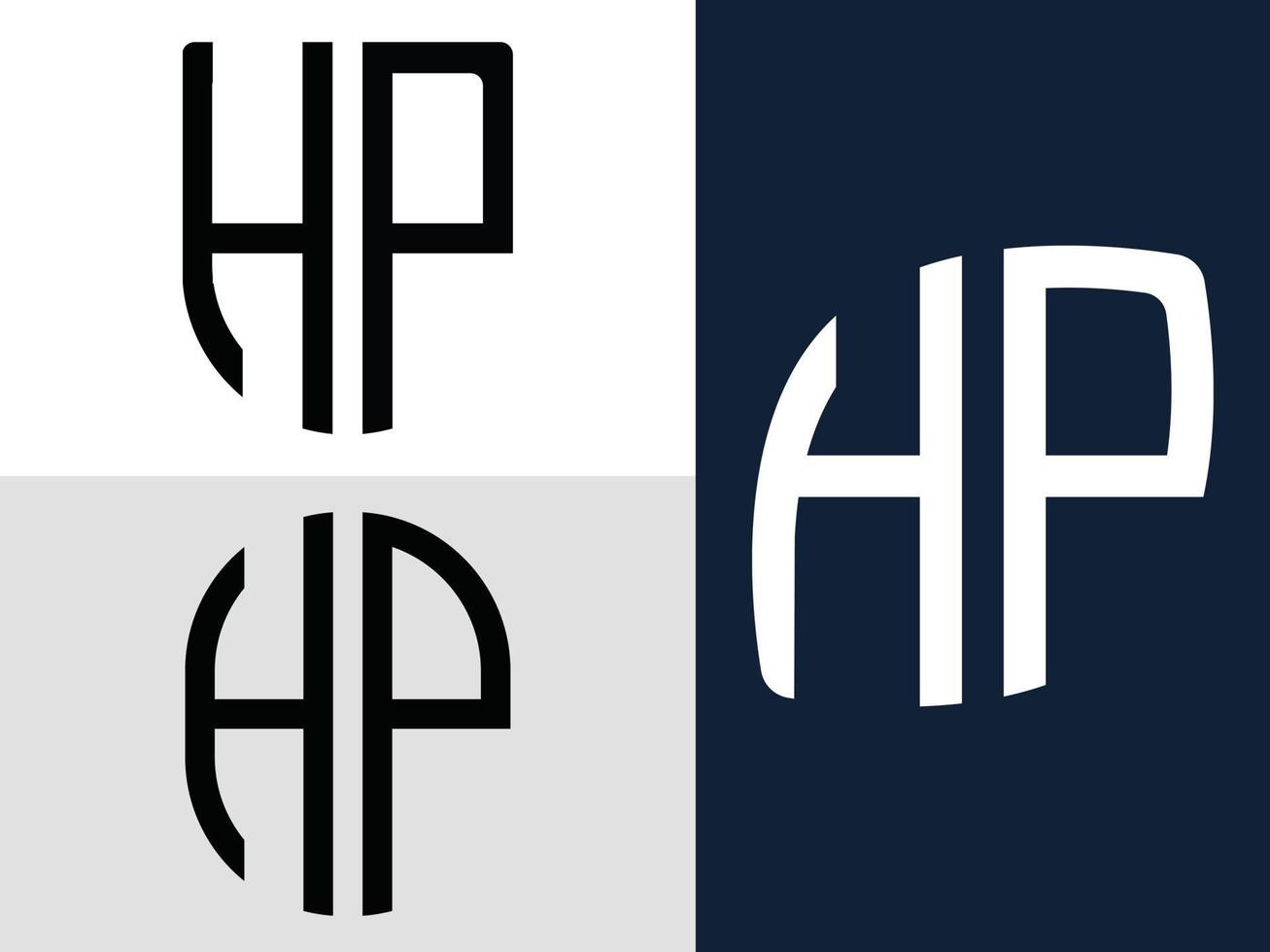 paquete de diseños de logotipo hp con letras iniciales creativas. vector