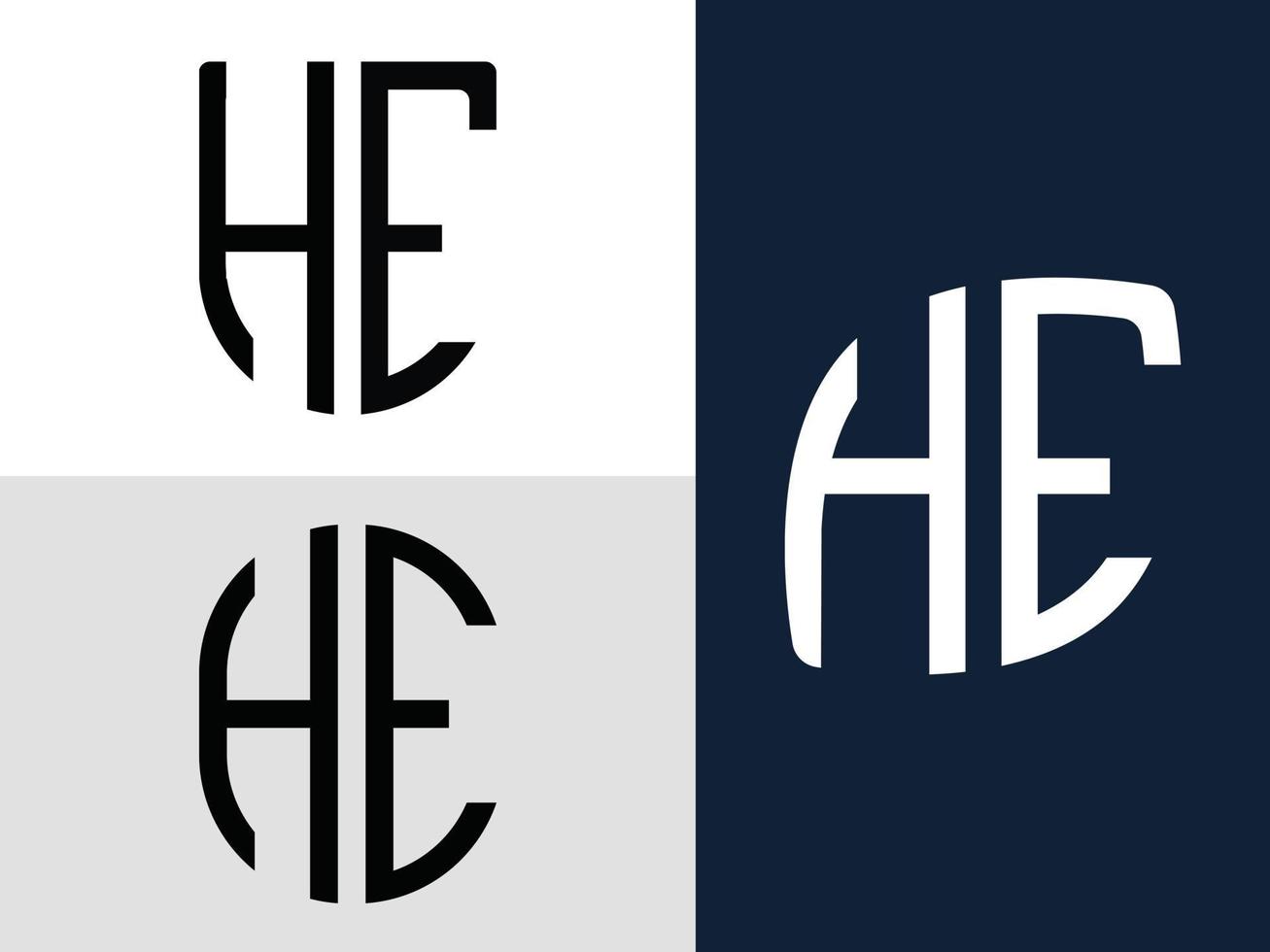 Creative Initial Letters HE Logo Designs Bundle. vector