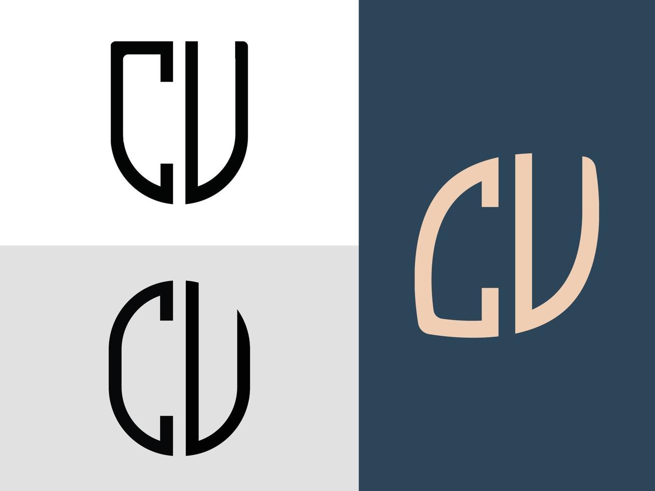 paquete de diseños de logotipo de cu de letras iniciales creativas. vector