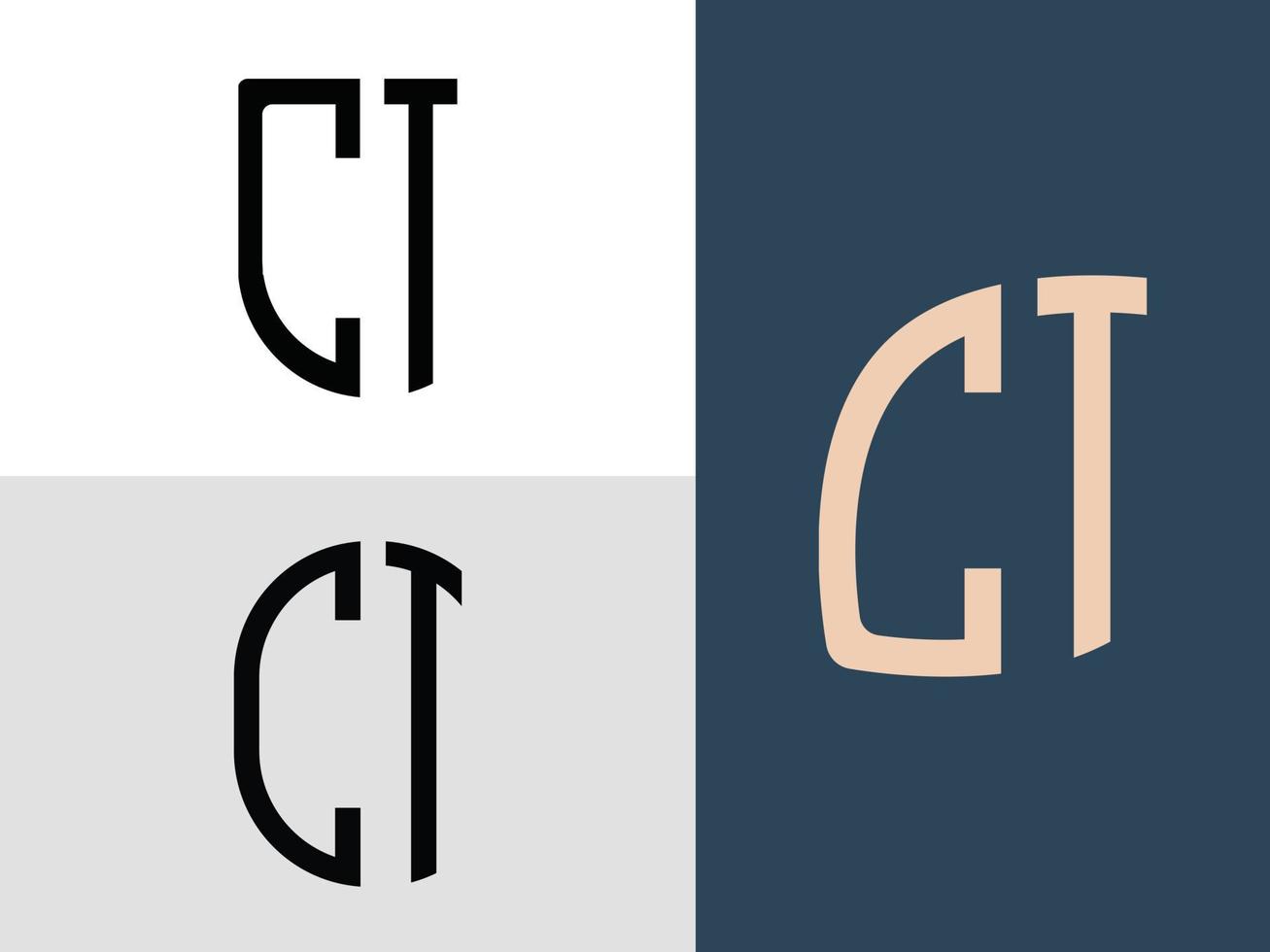 Creative Initial Letters CT Logo Designs Bundle. vector