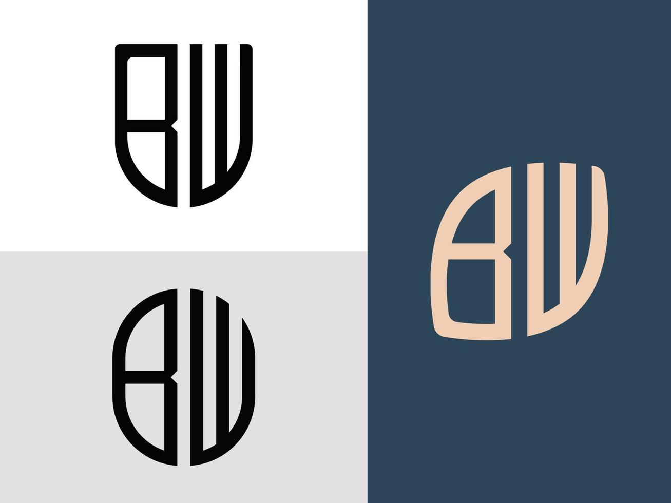 paquete de diseños de logotipo de bw de letras iniciales creativas. vector