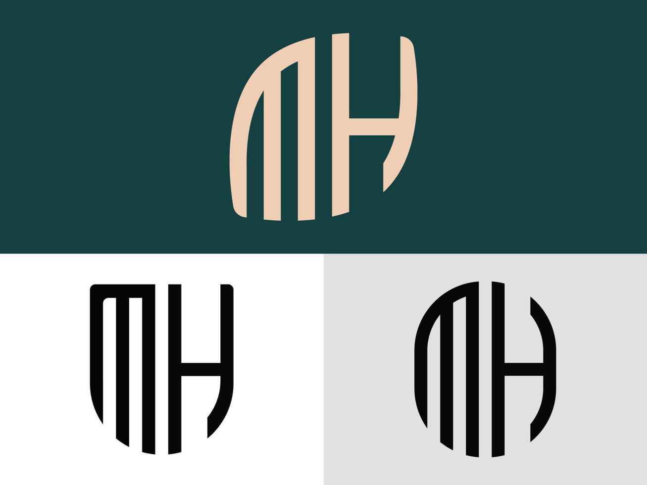 paquete de diseños de logotipo de mh de letras iniciales creativas. vector