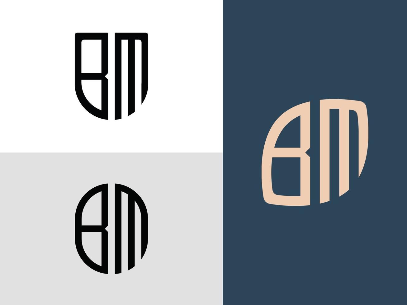 paquete de diseños de logotipo de bm de letras iniciales creativas. vector