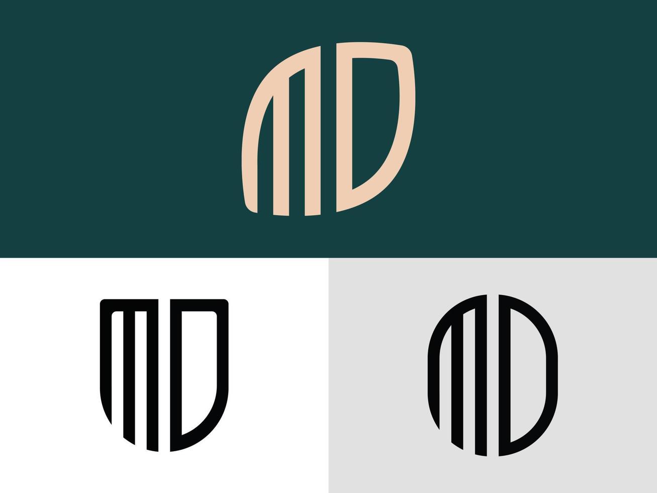 paquete de diseños de logotipo md de letras iniciales creativas. vector