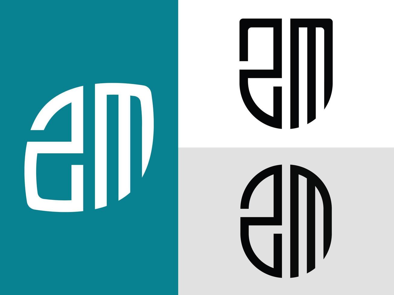 paquete de diseños de logotipo de letras iniciales creativas zm. vector