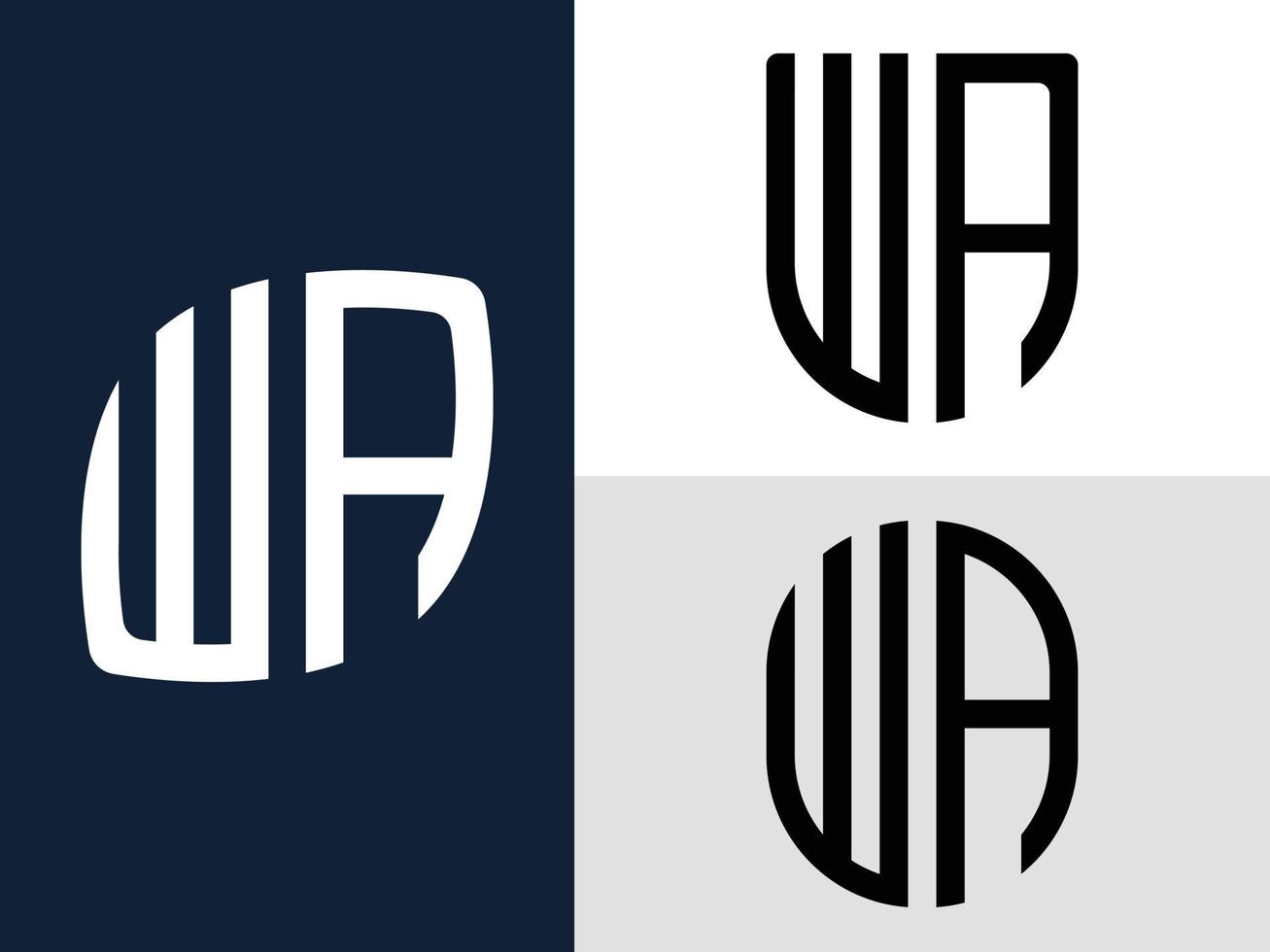 Creative Initial Letters WA Logo Designs Bundle. vector