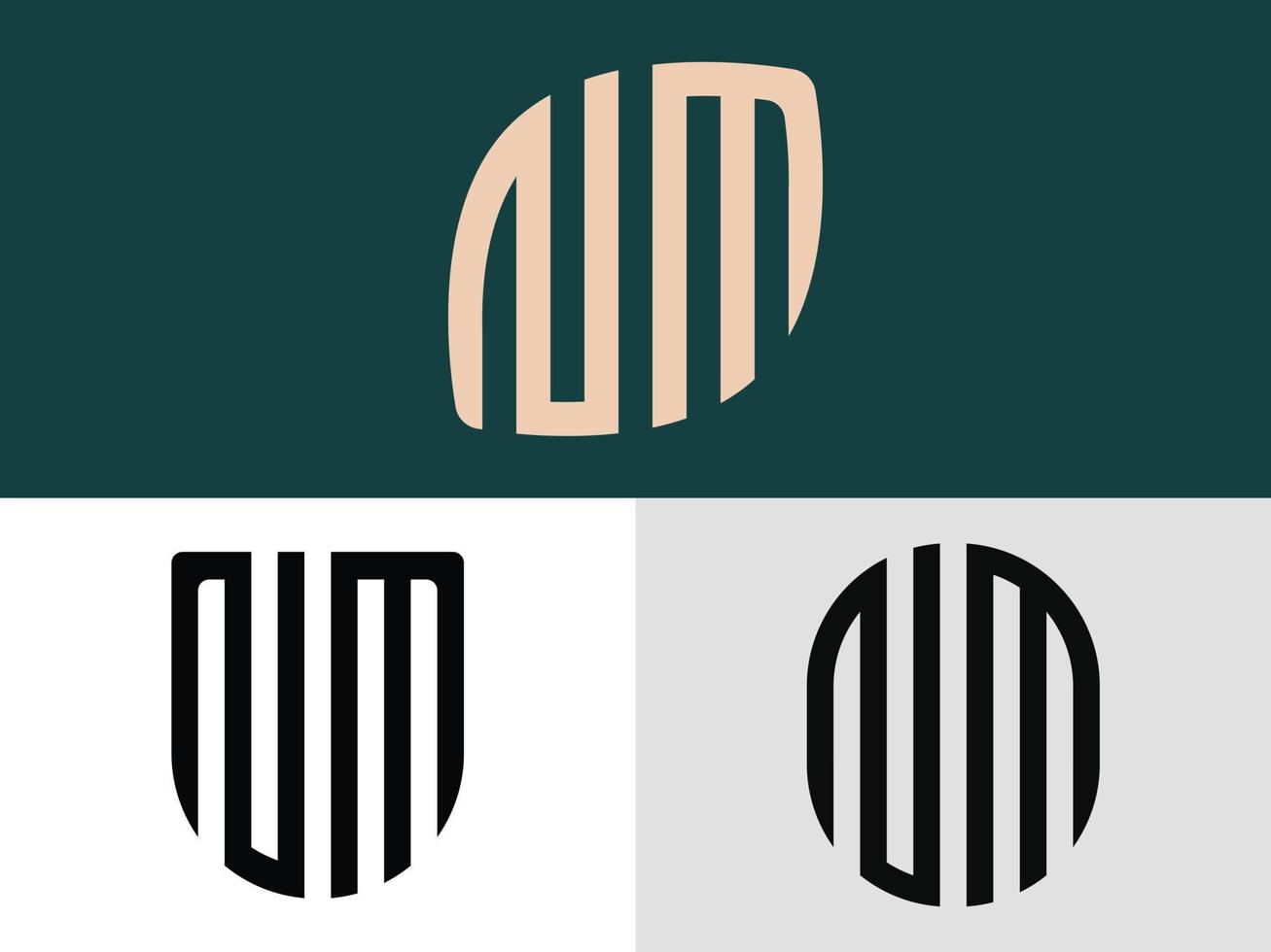 Paquete creativo de diseños de logotipos de letras iniciales nm. vector