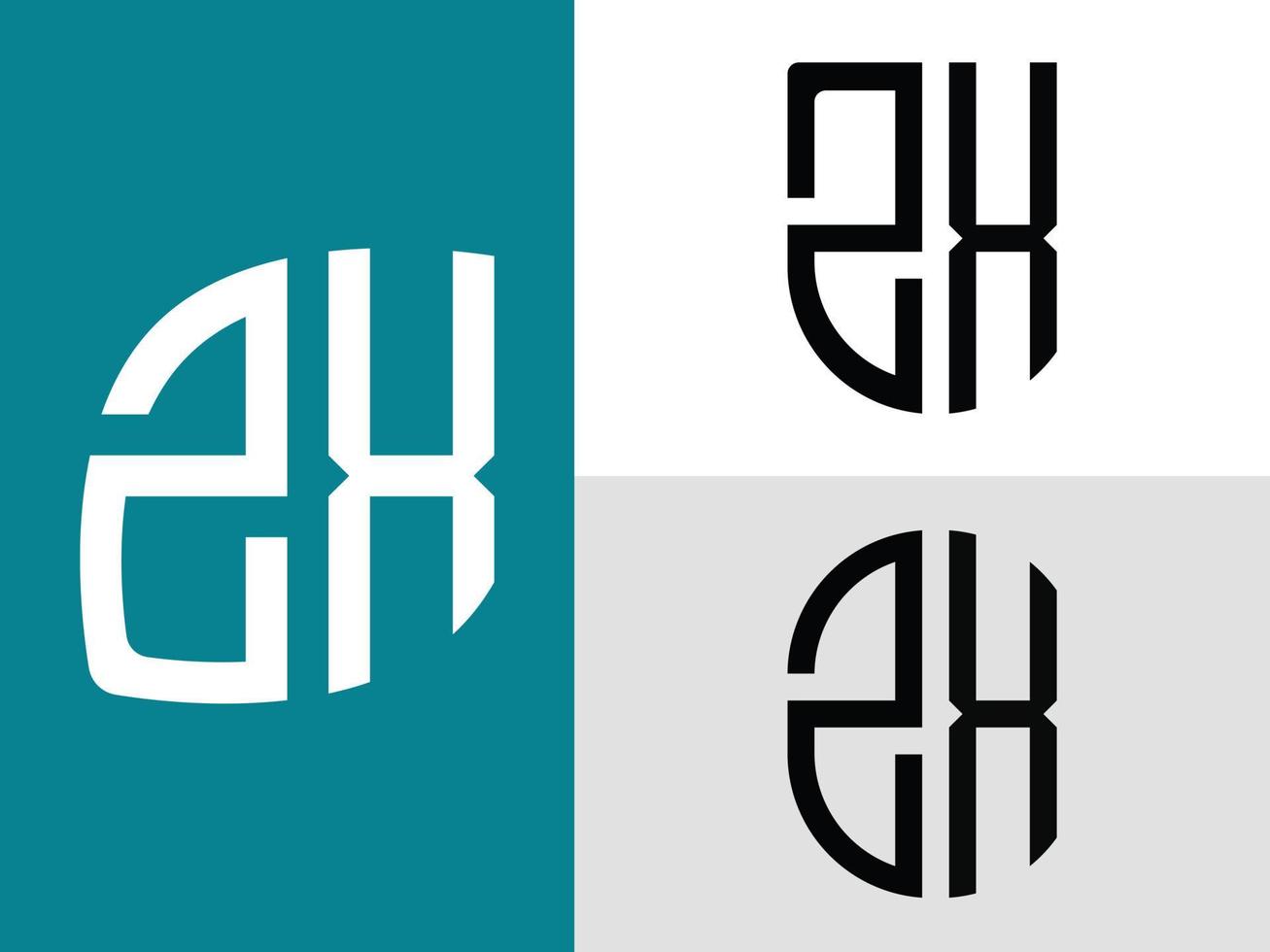 paquete de diseños de logotipo zx de letras iniciales creativas. vector