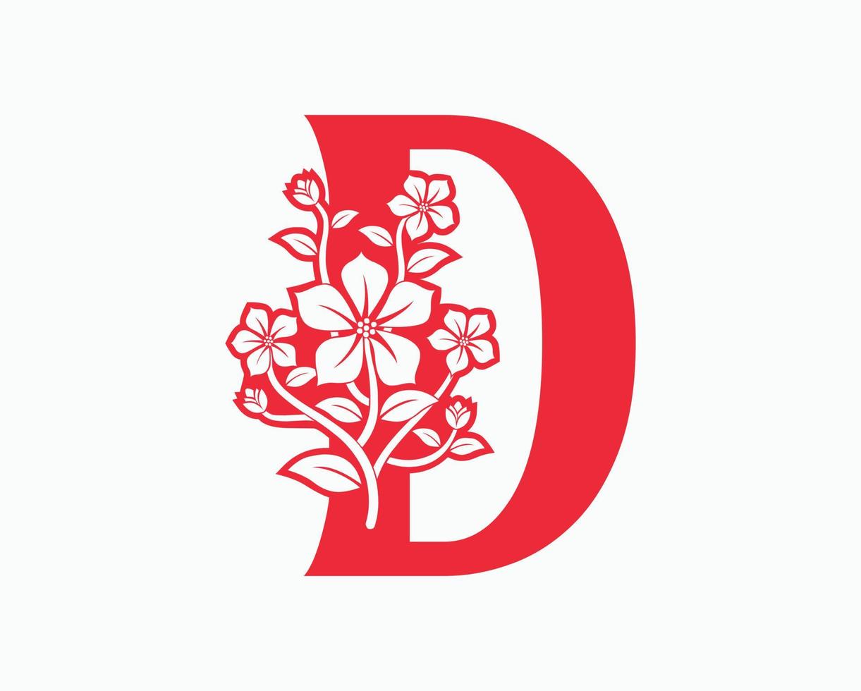 diseño del logotipo de las letras iniciales d de la flor de mona. vector