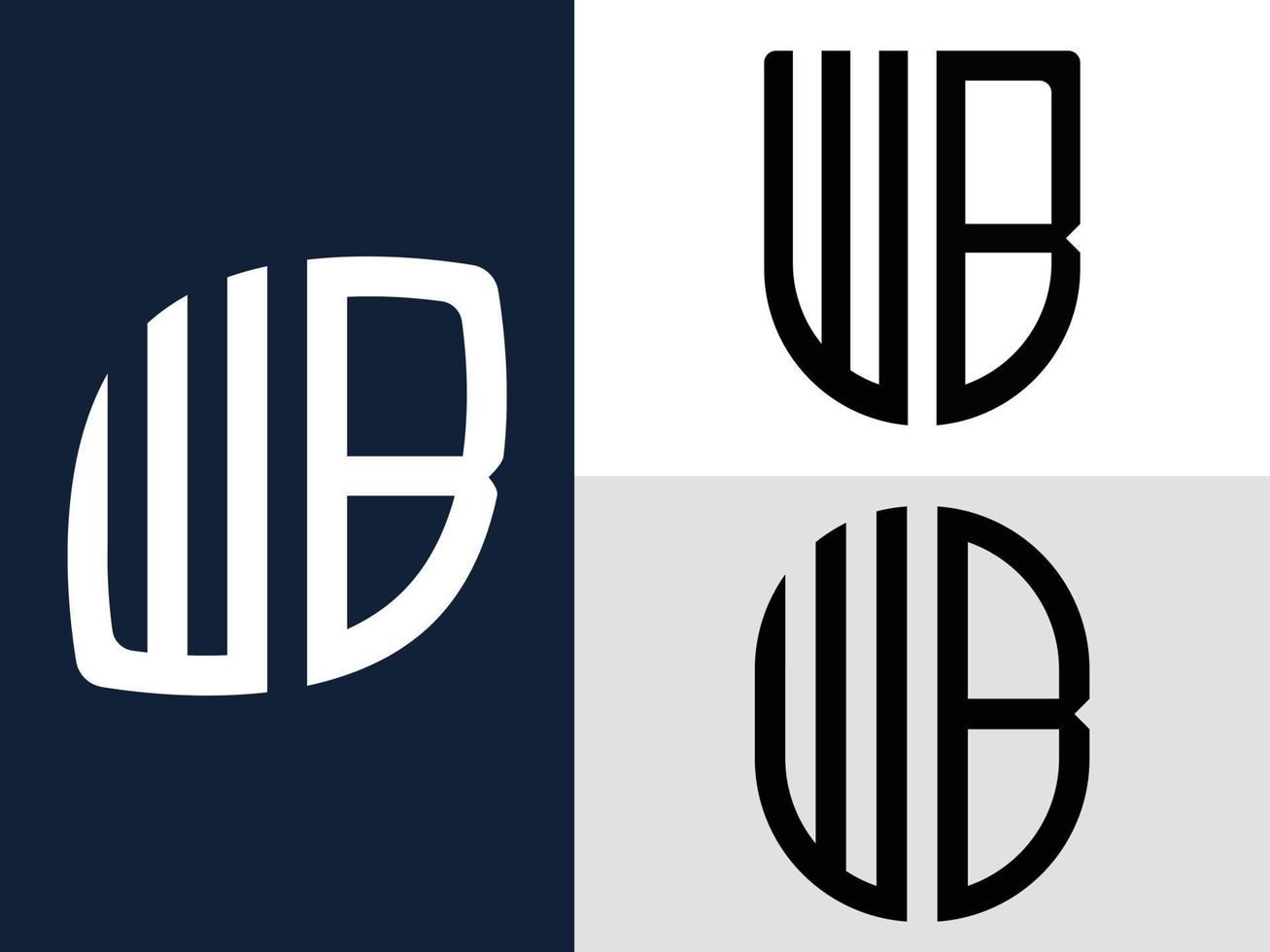 paquete de diseños de logotipo wb de letras iniciales creativas. vector