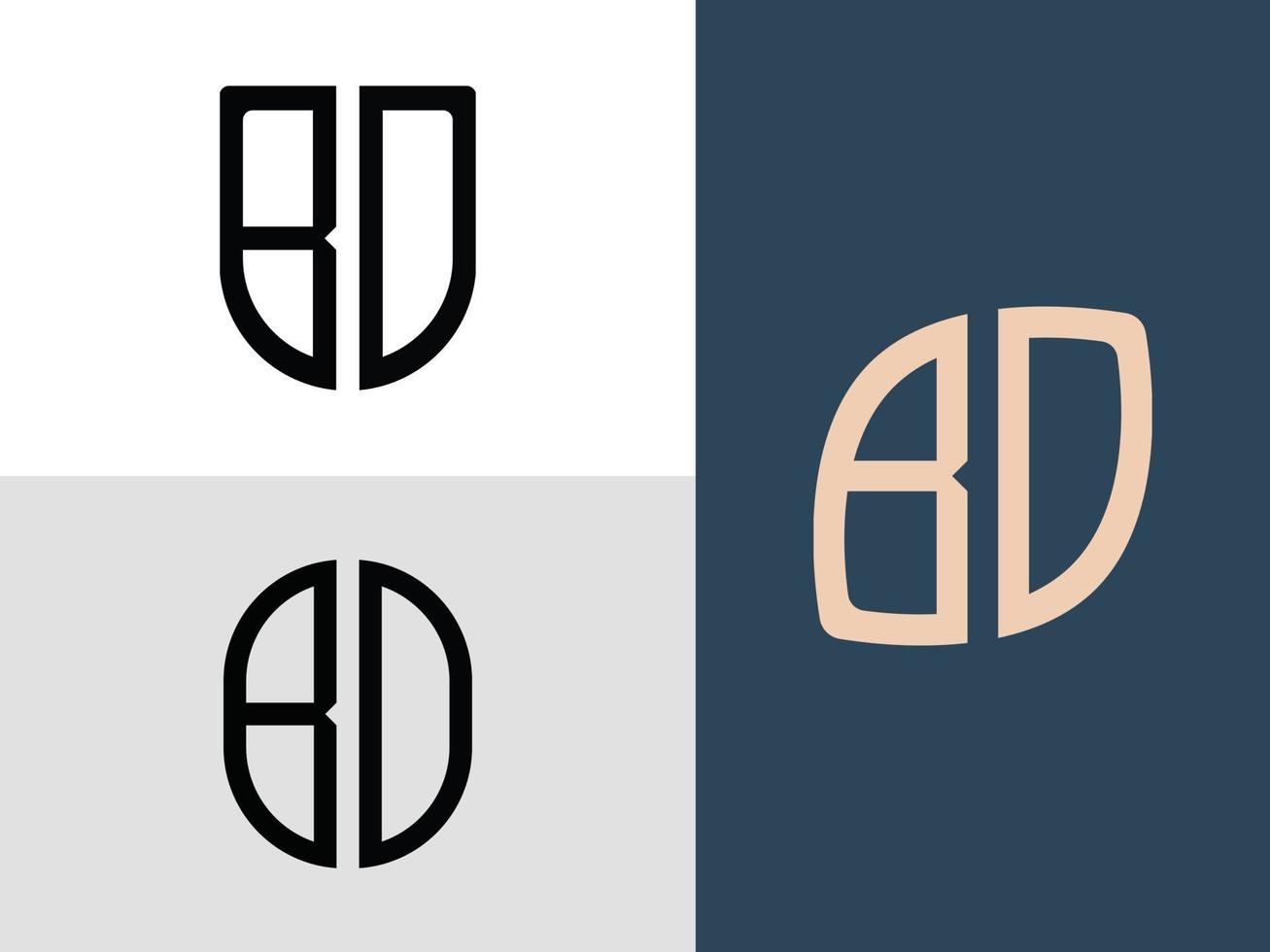 paquete de diseños de logotipo bd de letras iniciales creativas. vector