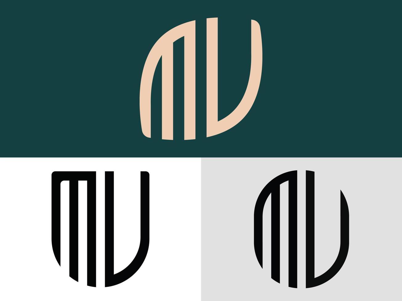Creative Initial Letters MU Logo Designs Bundle. vector