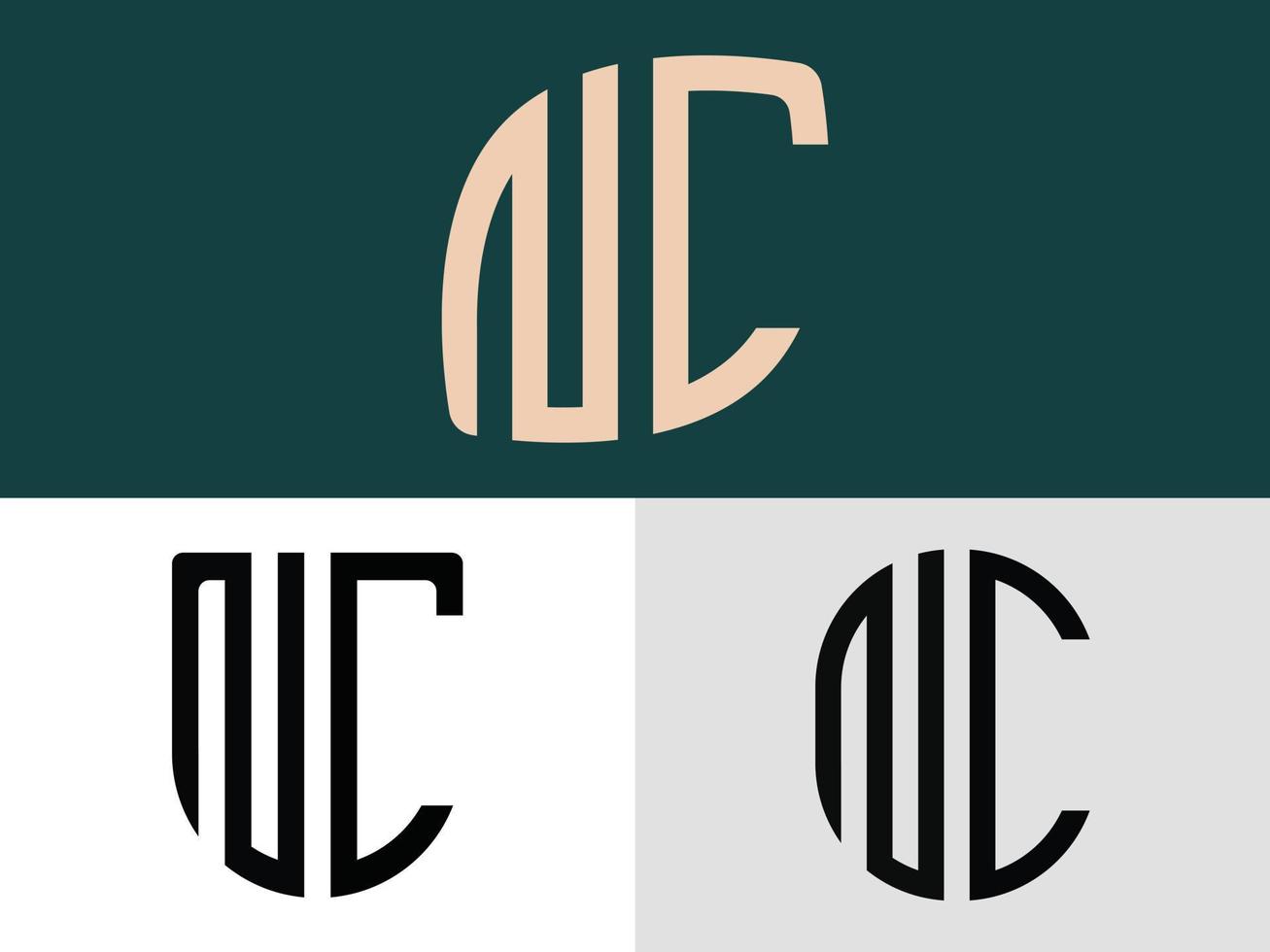 paquete de diseños de logotipo nc de letras iniciales creativas. vector