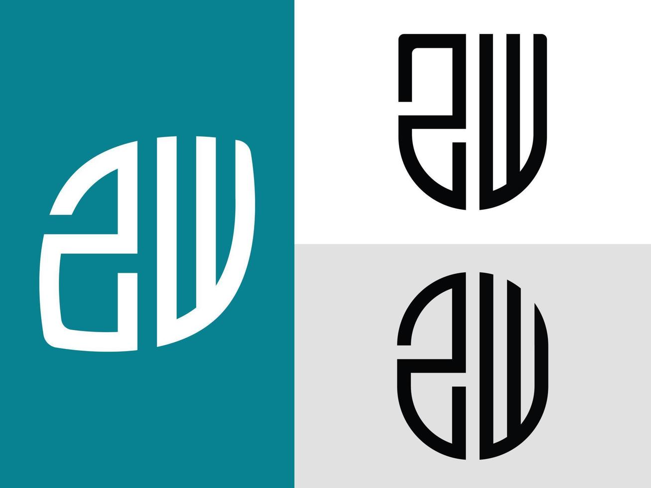 paquete de diseños de logotipos de letras iniciales creativas zw. vector