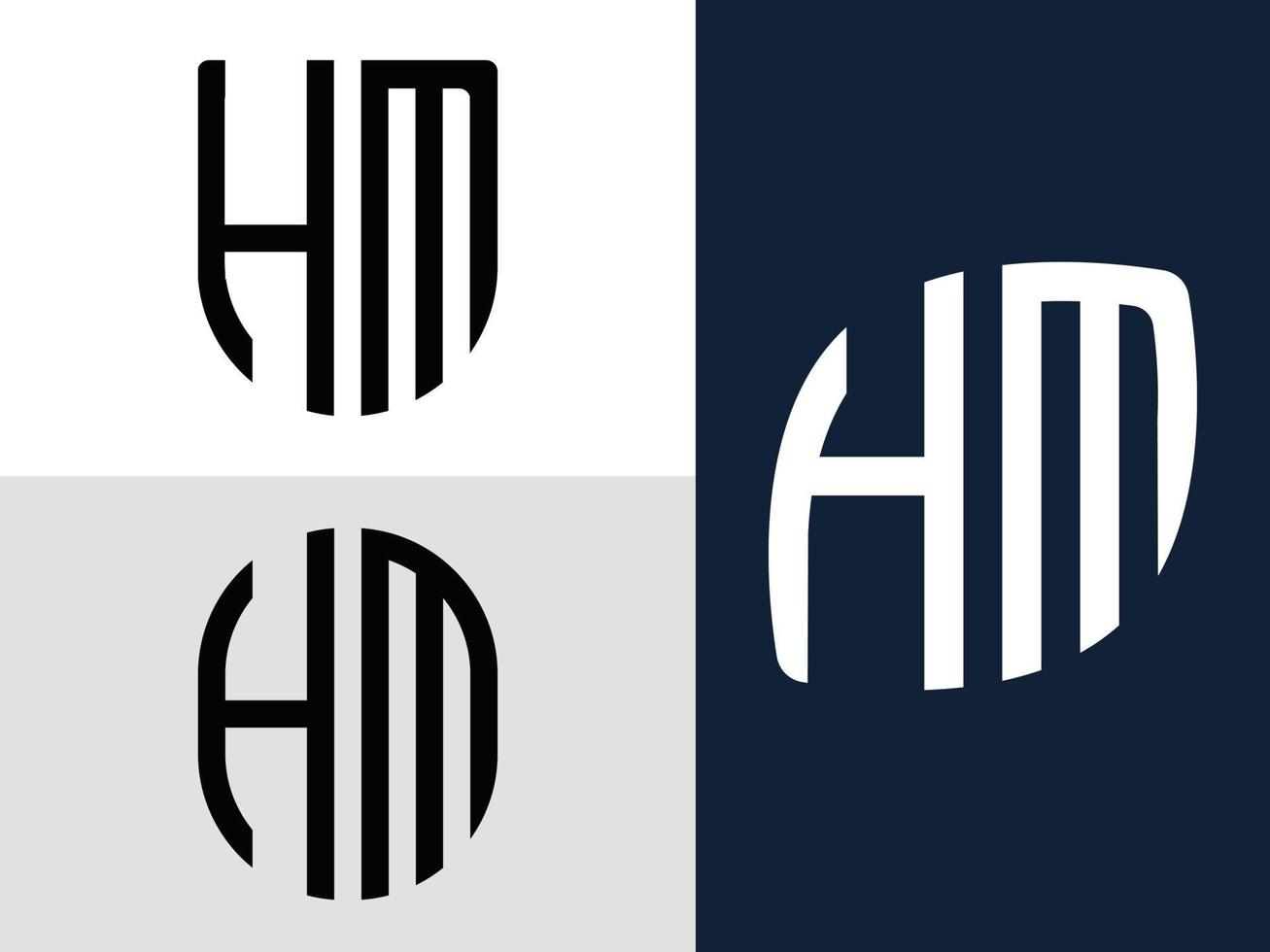 paquete de diseños de logotipo de letras iniciales creativas hm. vector