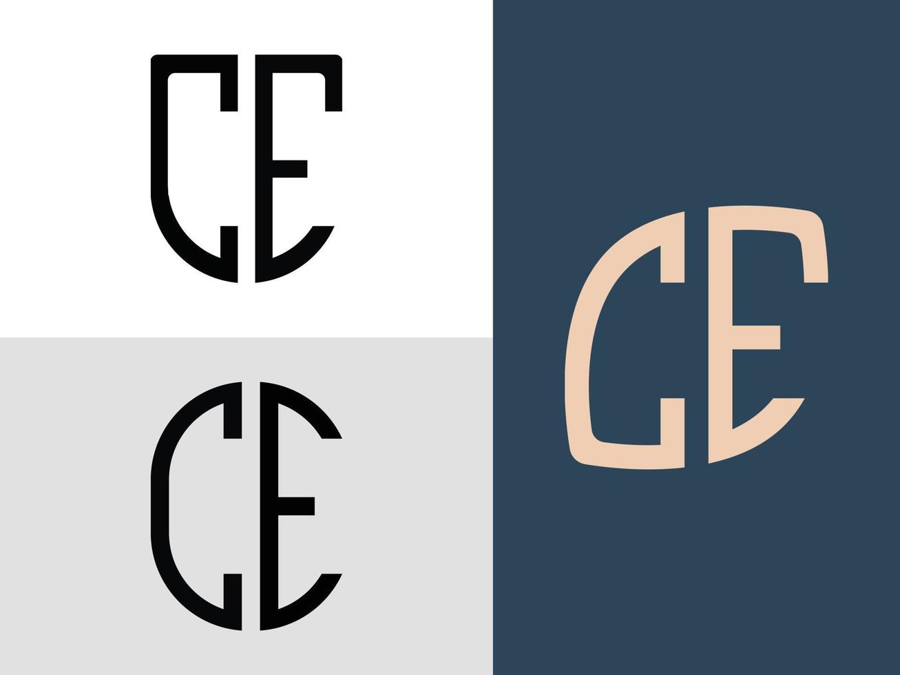 paquete de diseños de logotipo ce de letras iniciales creativas. vector