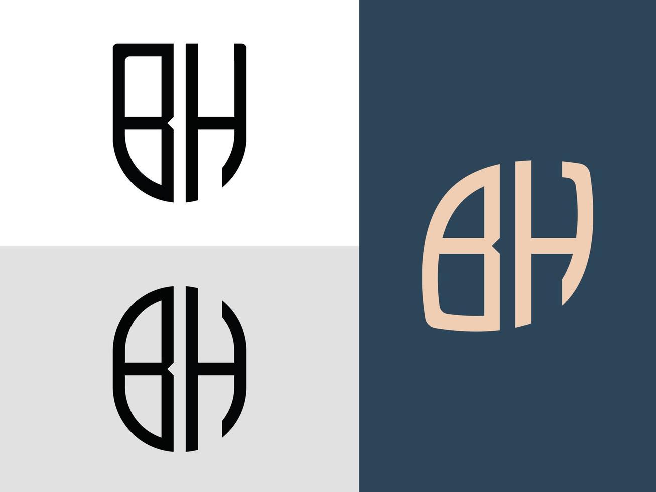 paquete de diseños de logotipo bh de letras iniciales creativas. vector