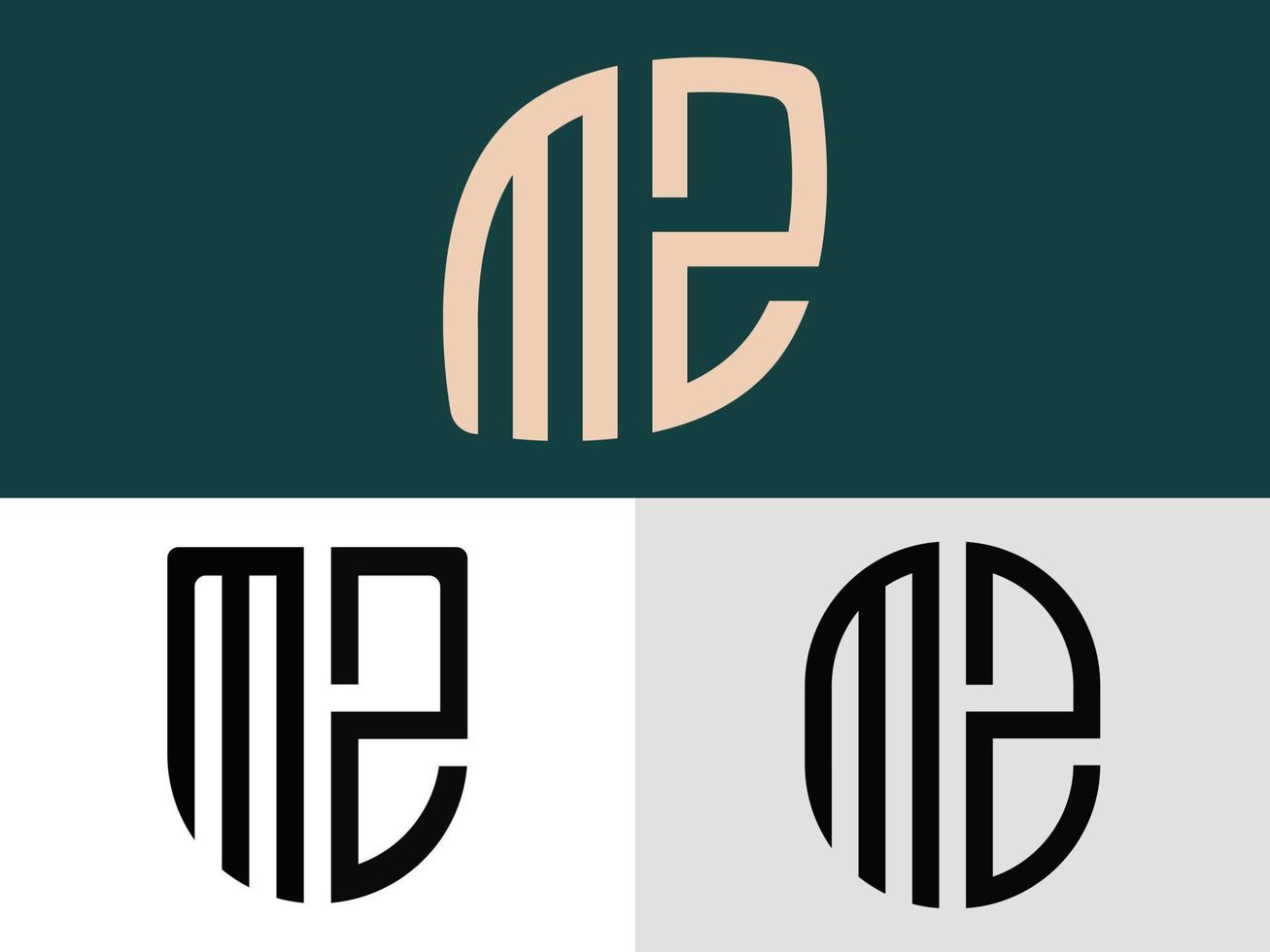 paquete de diseños de logotipo de letras iniciales creativas mz. vector
