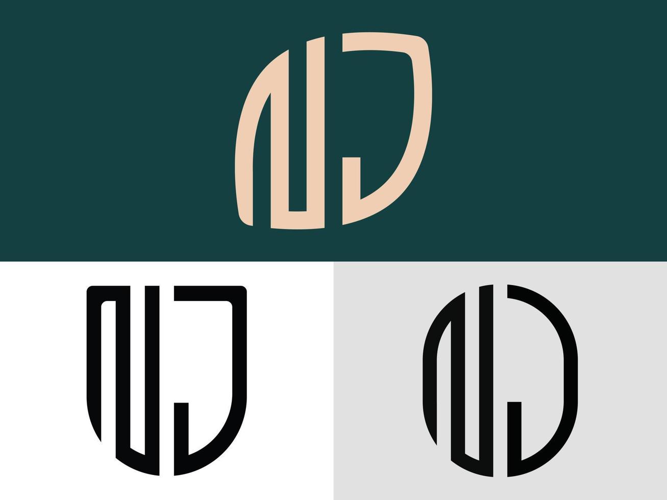 paquete de diseños de logotipo de letras iniciales creativas nj. vector