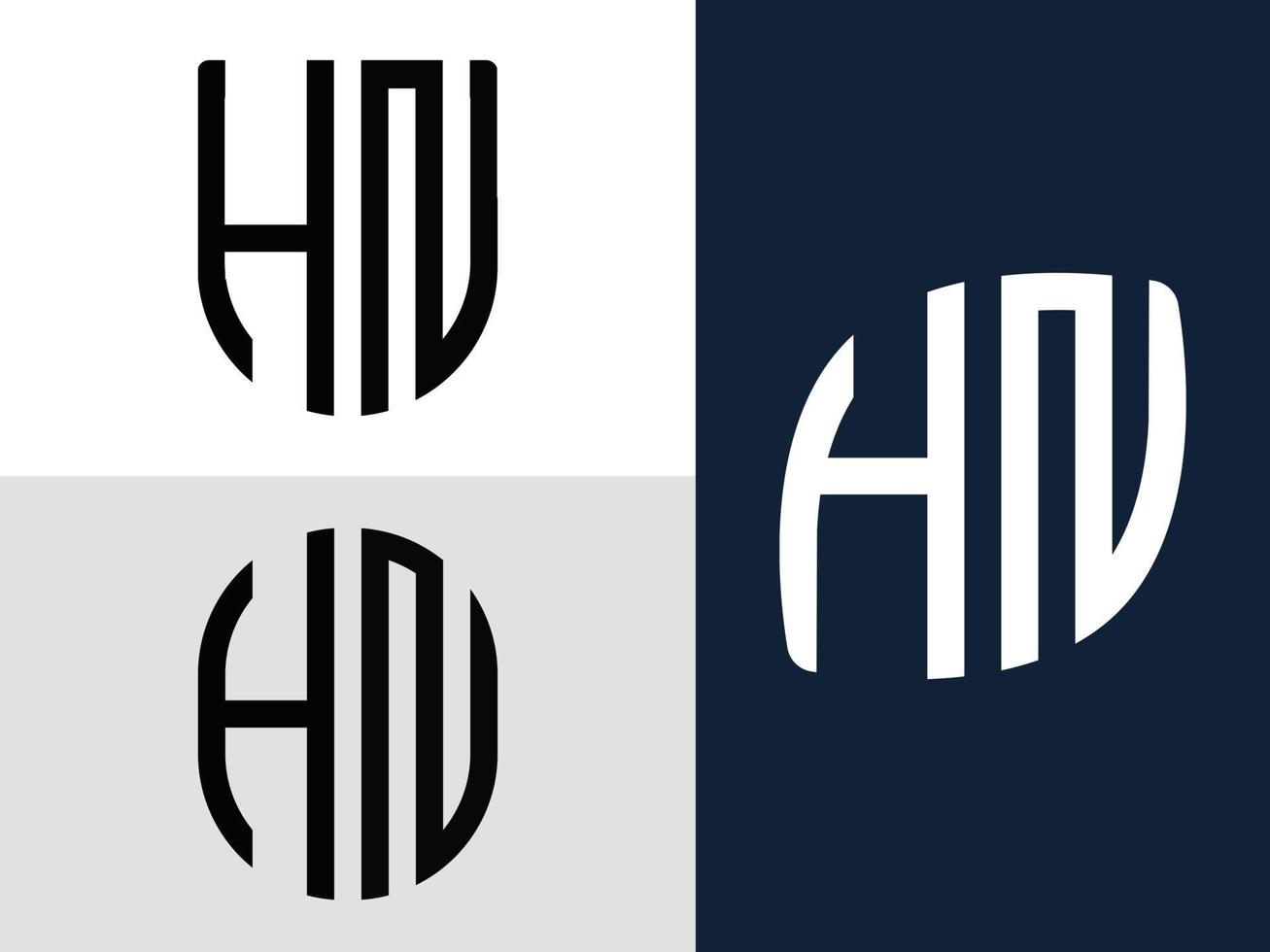 paquete de diseños de logotipo de letras iniciales creativas hn. vector