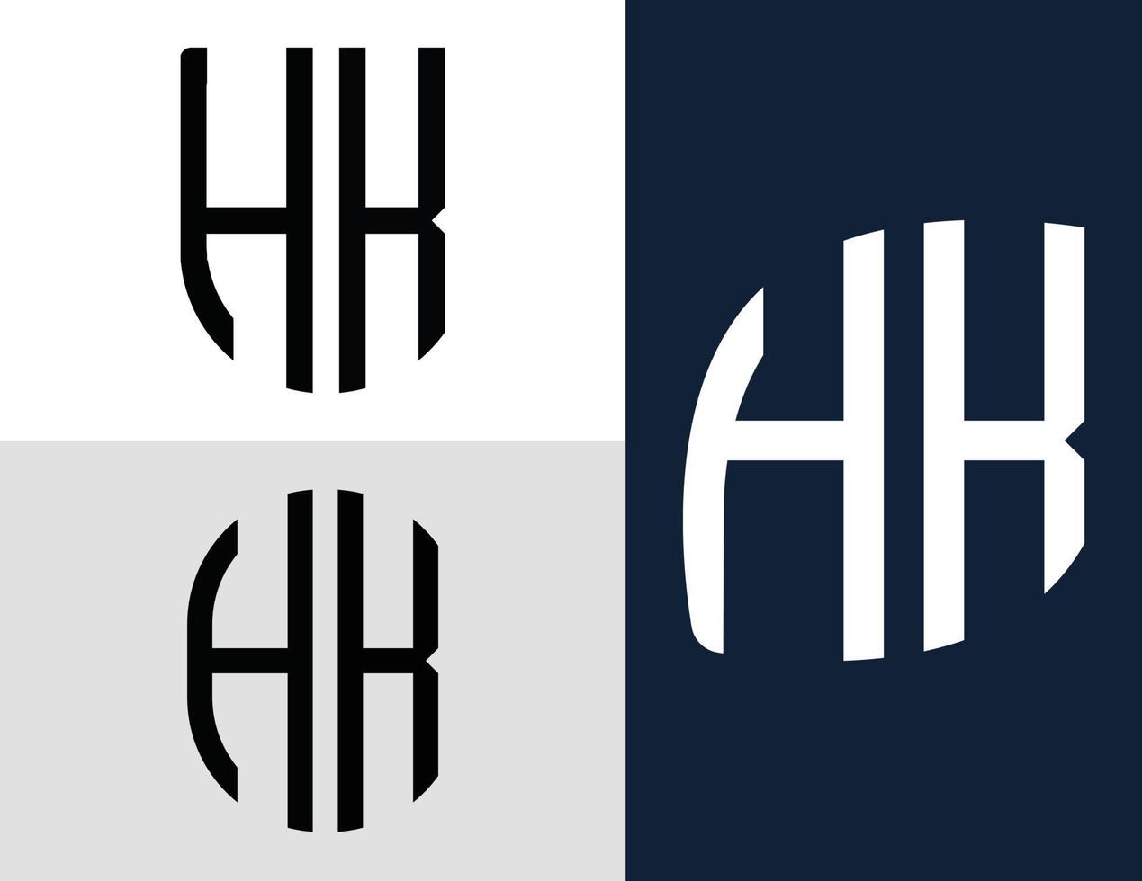 paquete de diseños de logotipo hk con letras iniciales creativas. vector