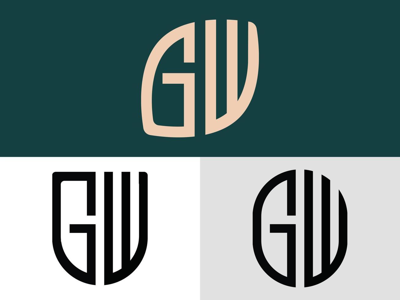 paquete de diseños de logotipo de letras iniciales creativas gw. vector