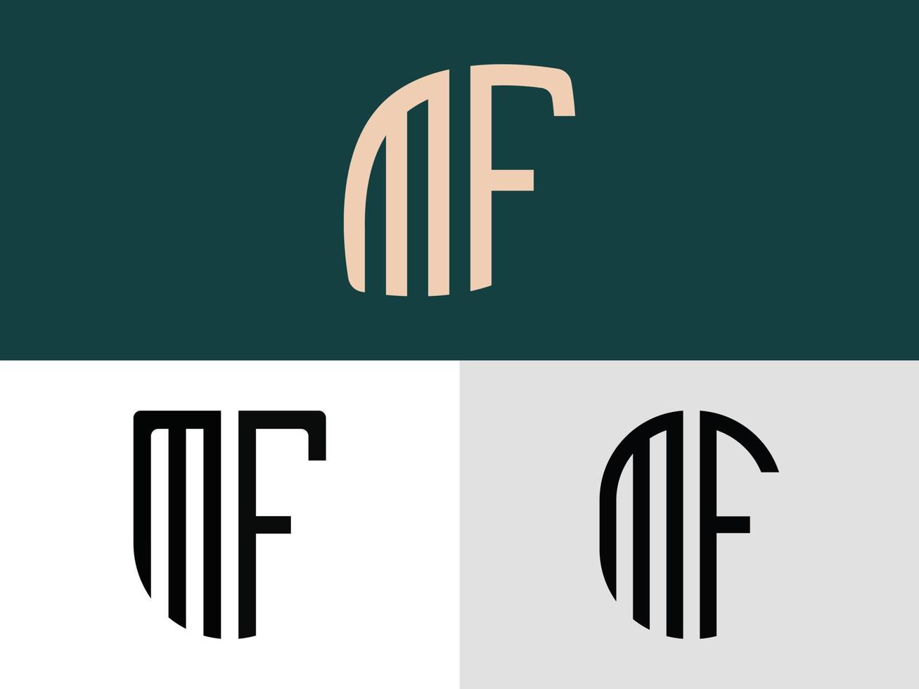 Paquete de diseños de logotipo de letras iniciales creativas mf. vector