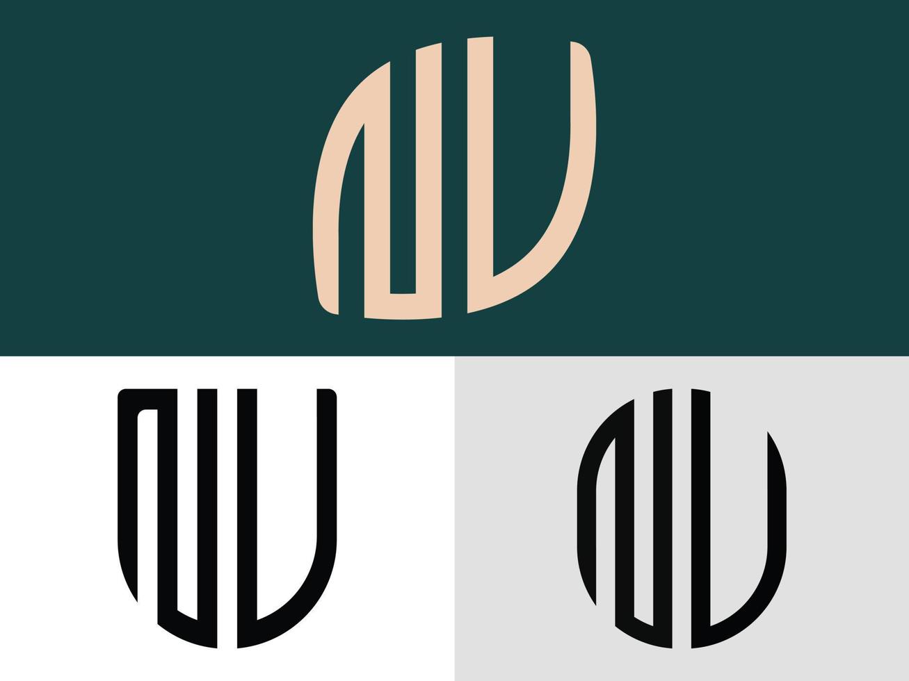 Creative Initial Letters NU Logo Designs Bundle. vector