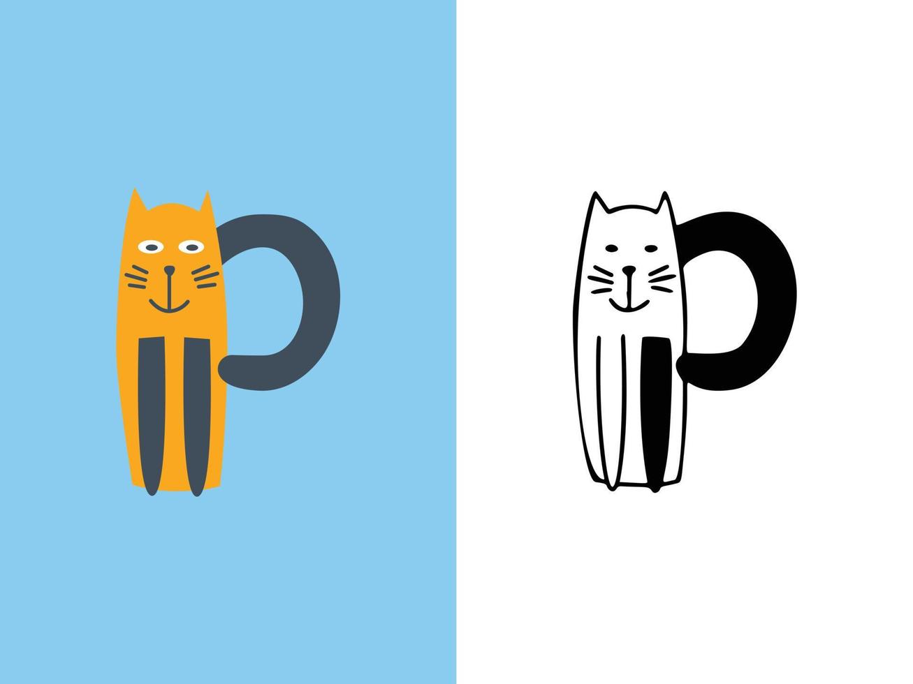 lindos diseños de logotipos de letras p de gatos. vector