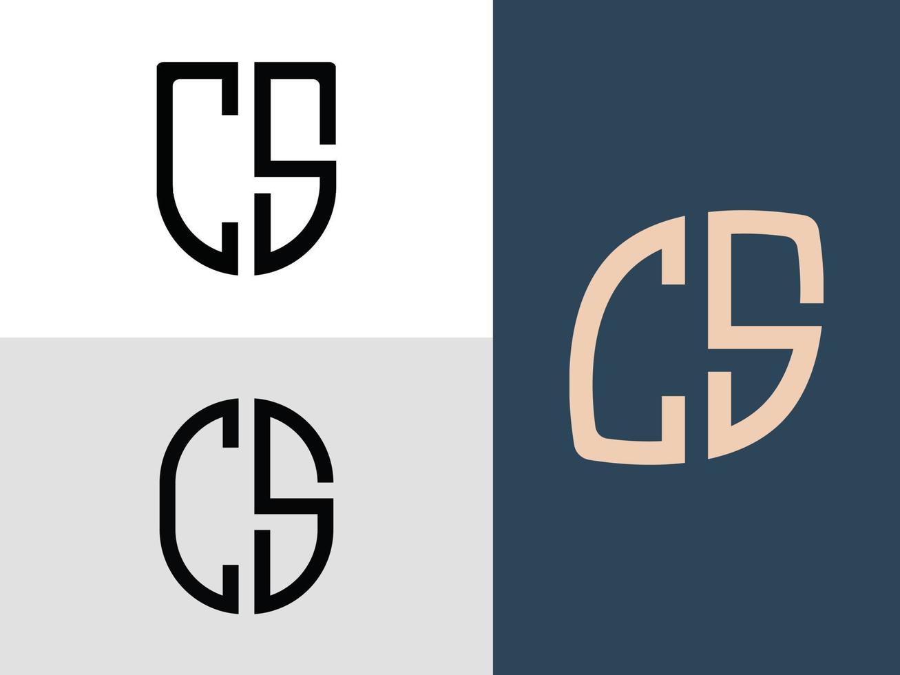 paquete de diseños de logotipo cs de letras iniciales creativas. vector