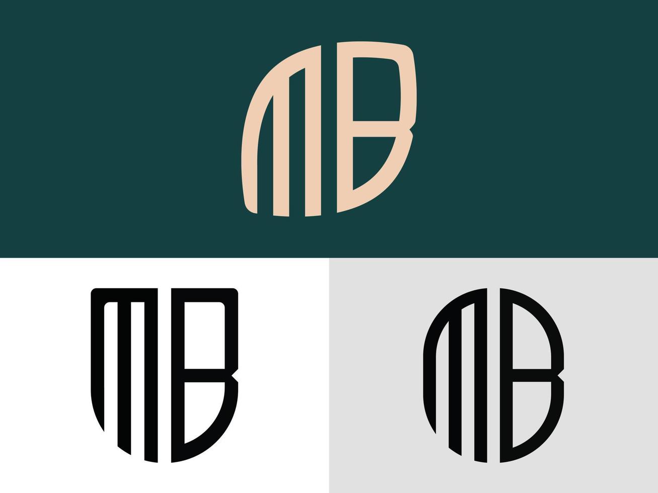 paquete de diseños de logotipos de letras iniciales creativas mb. vector