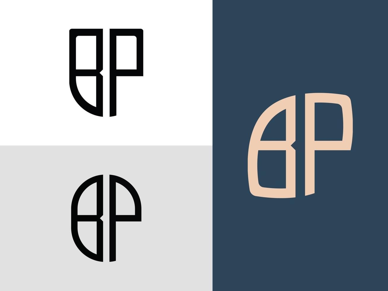 paquete de diseños de logotipo de bp de letras iniciales creativas. vector