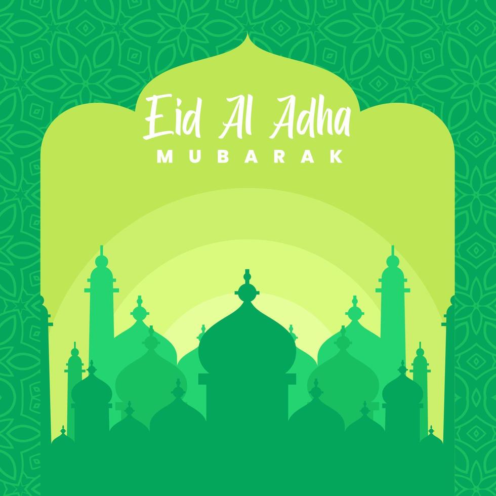 Mosque Illustration Vector Design in Green Color, Very good for greeting cards