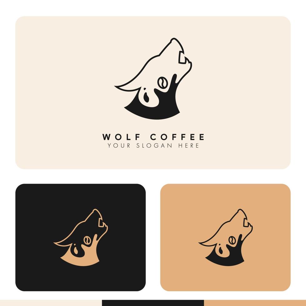 simple minimalist coffee bean inside wolf silhouette logo design illustration vector