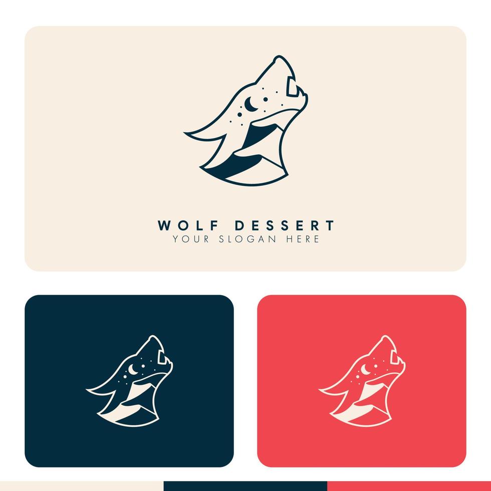 simple minimalist dessert mountain inside wolf silhoutte logo design vector