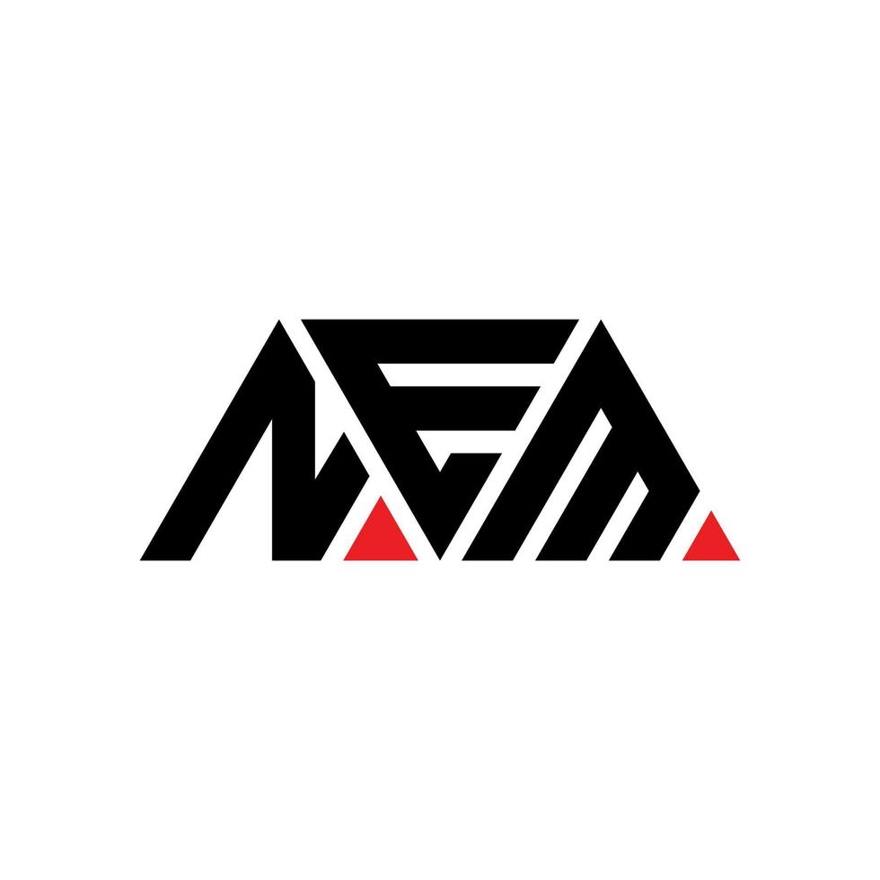 NEM triangle letter logo design with triangle shape. NEM triangle logo design monogram. NEM triangle vector logo template with red color. NEM triangular logo Simple, Elegant, and Luxurious Logo. NEM
