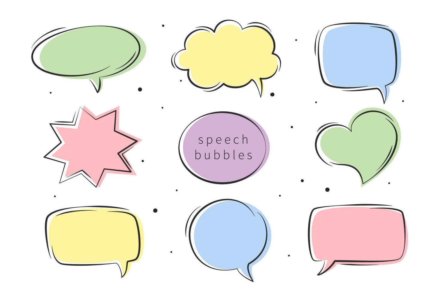 Set hand drawn speech bubbles different shapes for text, chat, message element. Vector illustration